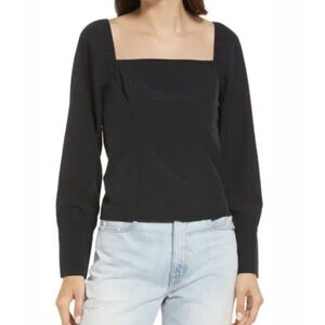 Treasure & Bond Black Fitted Stretch Square Neck Top